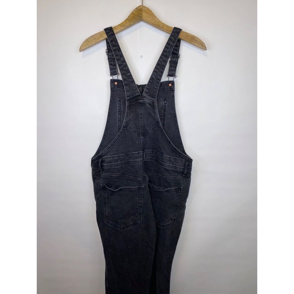 Old Navy Women's Size 12 Petite OG Straight Black Ripped Jean Overalls GUC - Picture 6 of 8